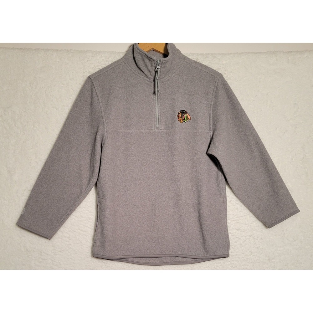 Chicago Blackhawks Sweatshirt Mens Large Gray 1/4 Zip Hockey Pullover NHL 0516